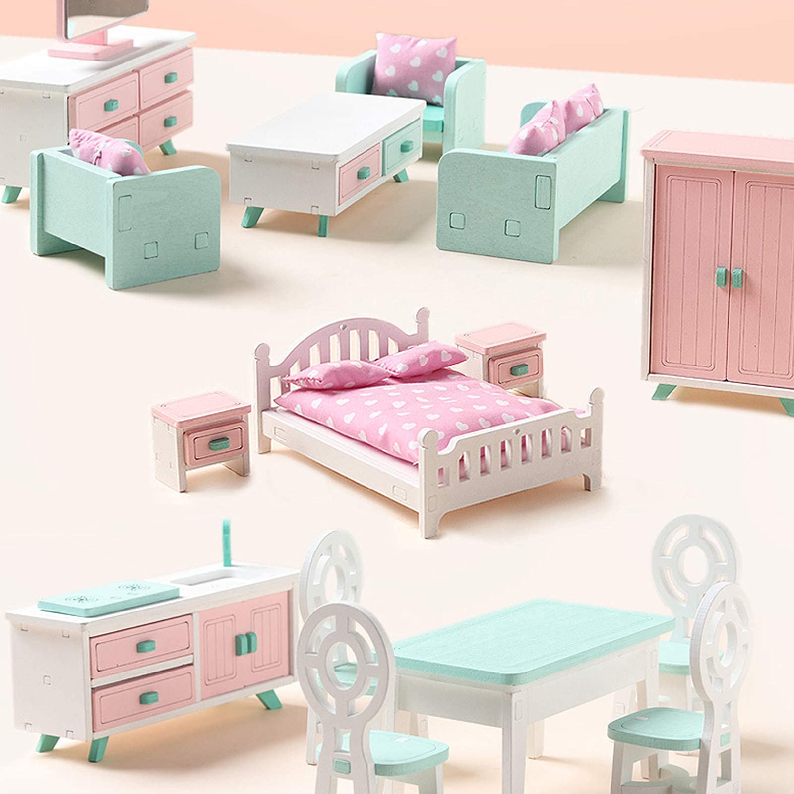 Auleset 1 12 Doll House Miniatures, Christmas Decorations Mini Furniture Smooth Surface Dollhouse Decoration Wooden Simulation Furniture Scenery for Photo Props - B