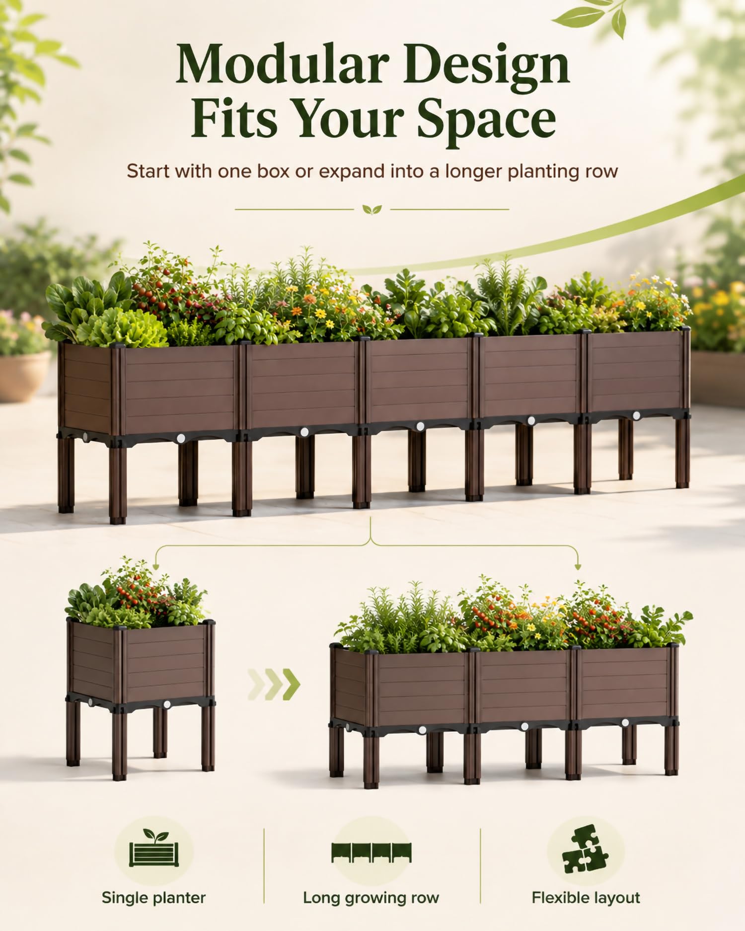 Jardinera Elevada para Balcón Y Terraza, Huerto Urbano Modular En PP con Patas, Mesa De Cultivo para Verduras, Hierbas, Flores Y Hojas Verdes En Patio,30 * 180 * 46cm/11 * 70 * 18in