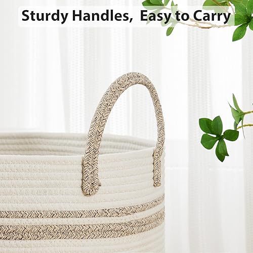 Miniatura 5 de Fiona's magic Cesta de lavandería tejida grande de 72 litros, canasta alta de almacenamiento de cuerda de algodón, cesta de yute para guardería,