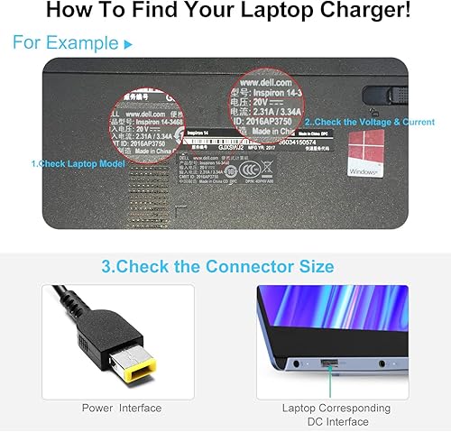 Miniatura 2 de LQM Adaptador de CA de 20V 3.25A 65W USB-C Tip Cargador de Reemplazo para Lenovo Yoga 2 11 11s 13 2 Pro, Flex 2 15 15D 14 10, IdeaPad S210 U430