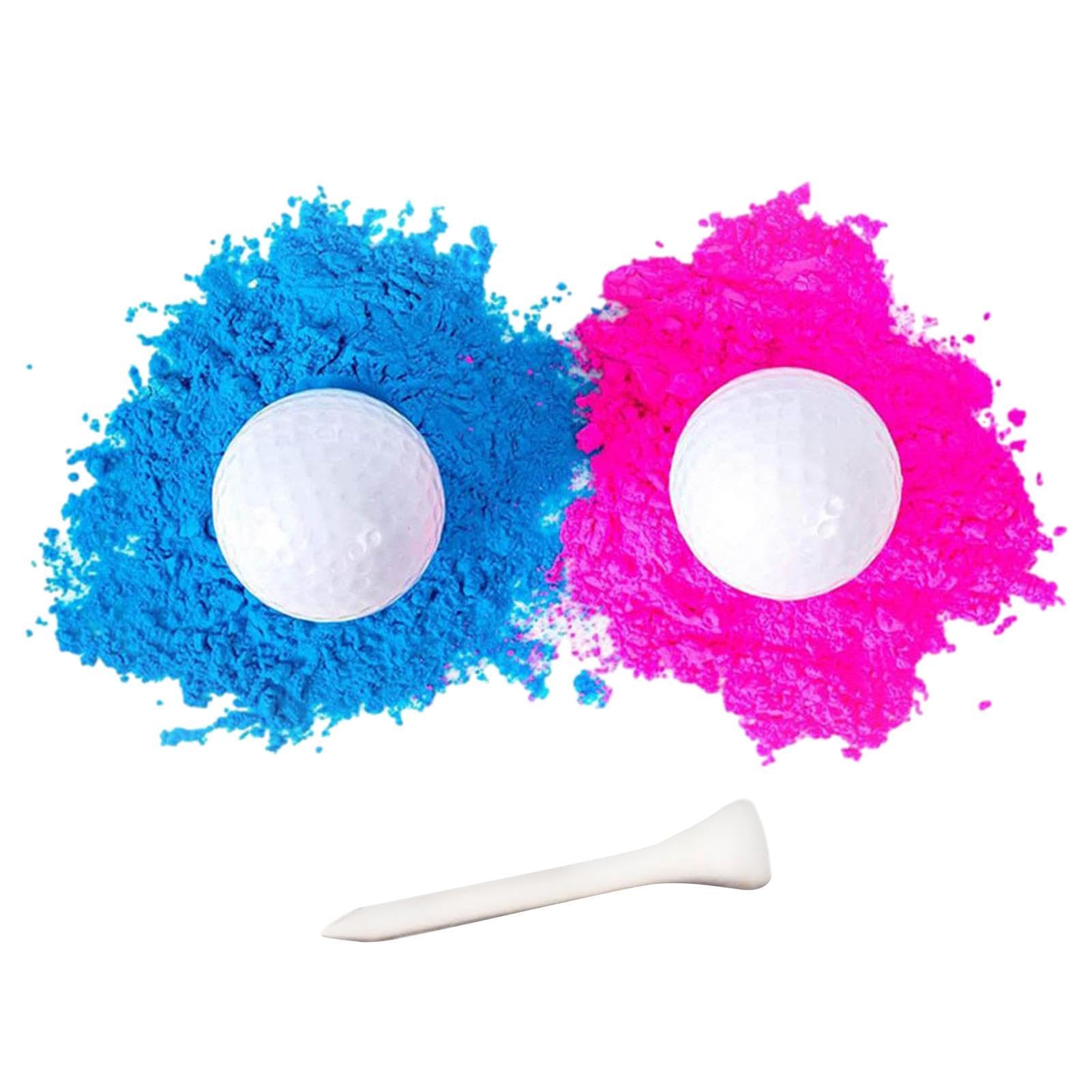 Pelotas de golf revelación de género azul y rosa para baby shower