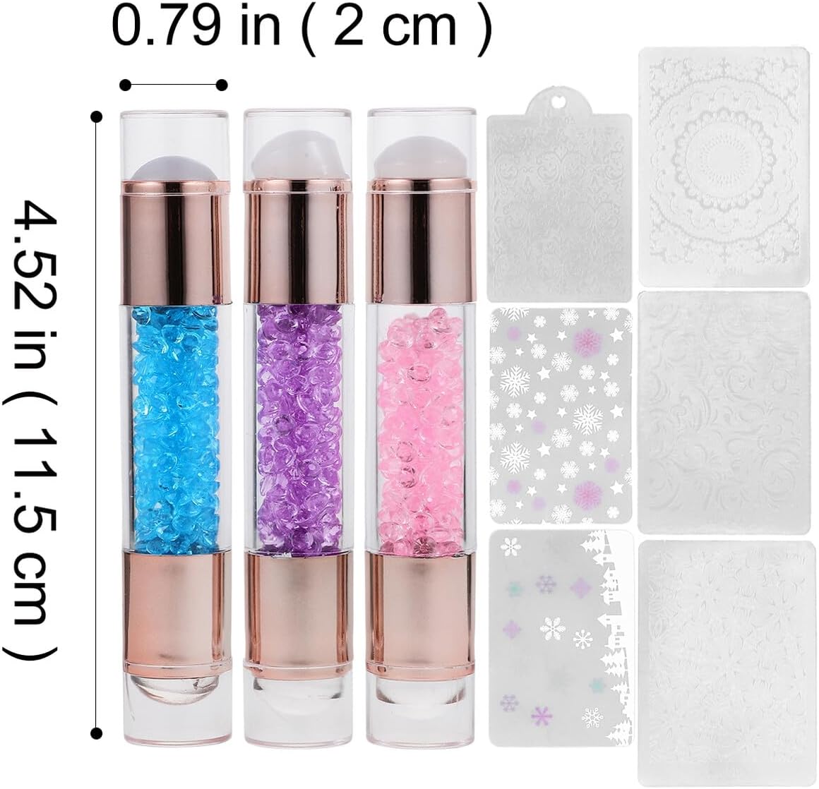3pcs Dual-Ended Silicone Nail Art Stamper for Manicure Beginners Colorful Stamping Tool with Nail Stencil Suitable for Various Designs and DIY Art at Home Salon Random Color