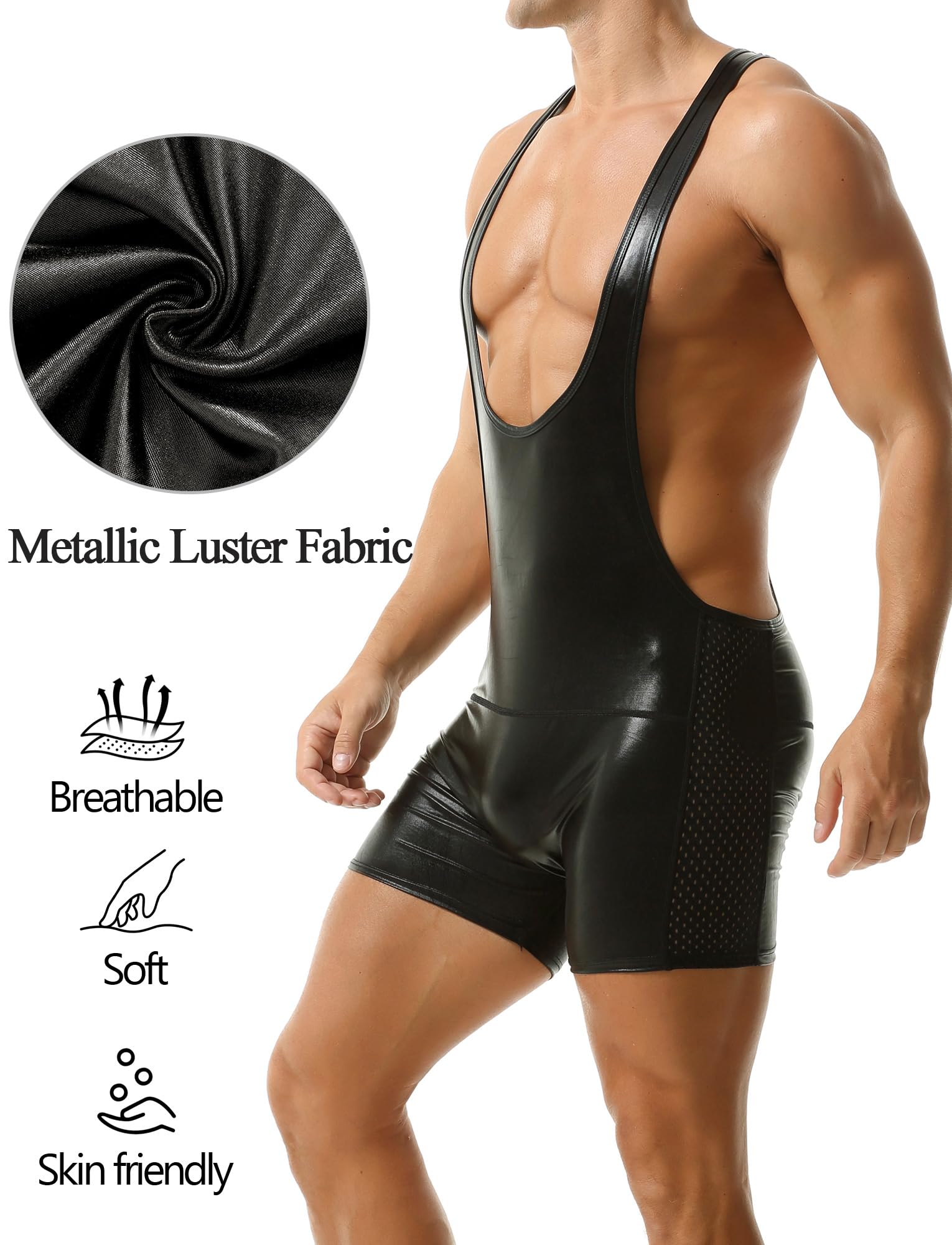AIEOE Herren Wrestling Singlet Trikot Einteilige Sport Jumpsuit Metallic Athletic Supporters Jockstrap S-XL