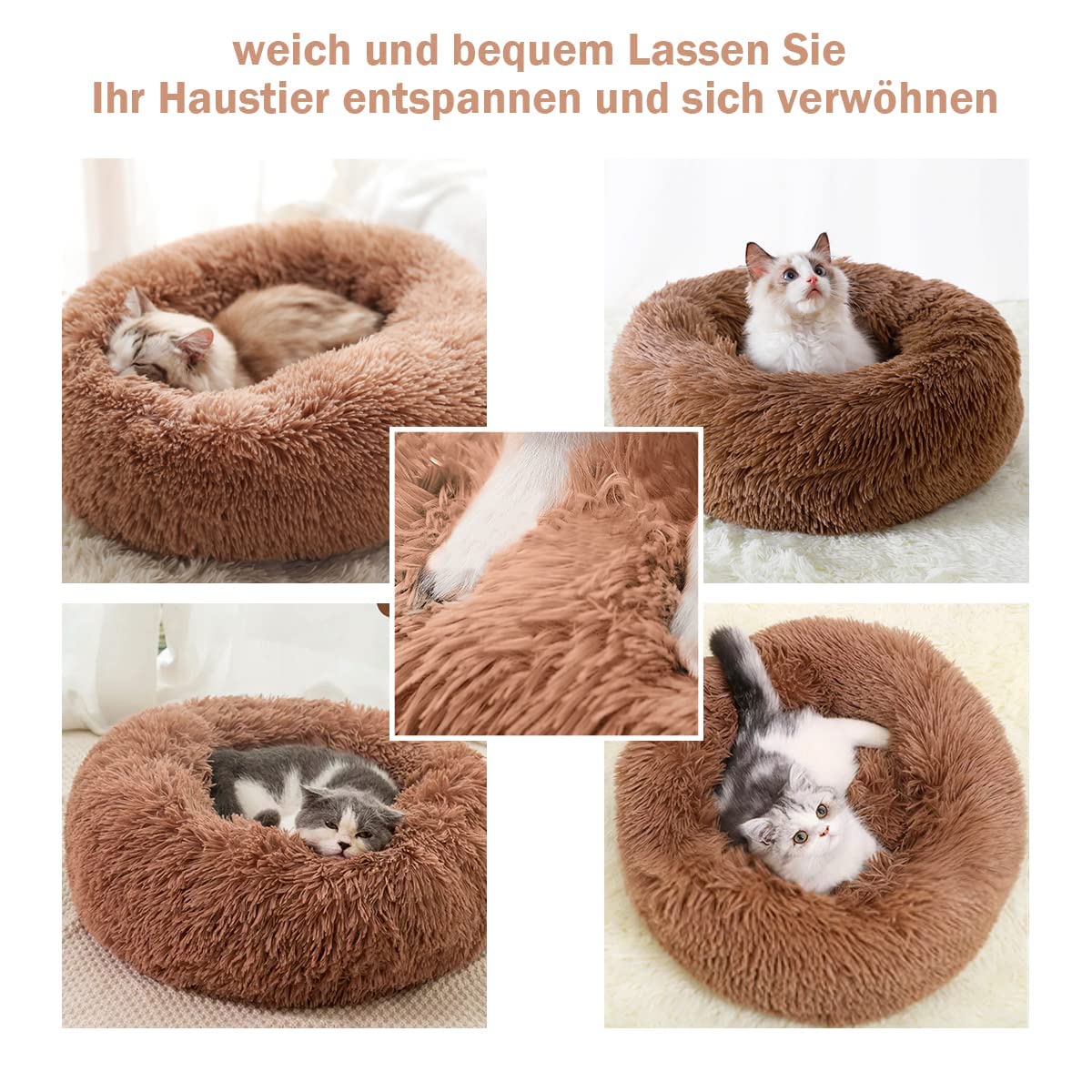 Cuccia Gatto Cane Antistress Morbida - Cuscino Pelosa per Cani Gatti Interno Nuvola Soffice Peluche Rotondo da Ciambella, Letto Pelosa per Animale Domestico Piccola Media (M-50cm/19.7in, Caffè)