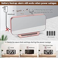 Vista 5 de Peakeep Slim Digital Mirror Aesthetic Alarm Clock for Bedroom Living Decor, Plug in Electric Clock Big LED Modern Small Table Clock for Office Desk