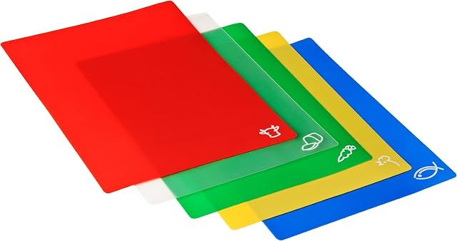 Premier Housewares Flexible Chopping Chopping Boards Plastic Polyethylene Chopping Boards Colour Coded Cutting Boards Kitchen Chopping Board Set of 5