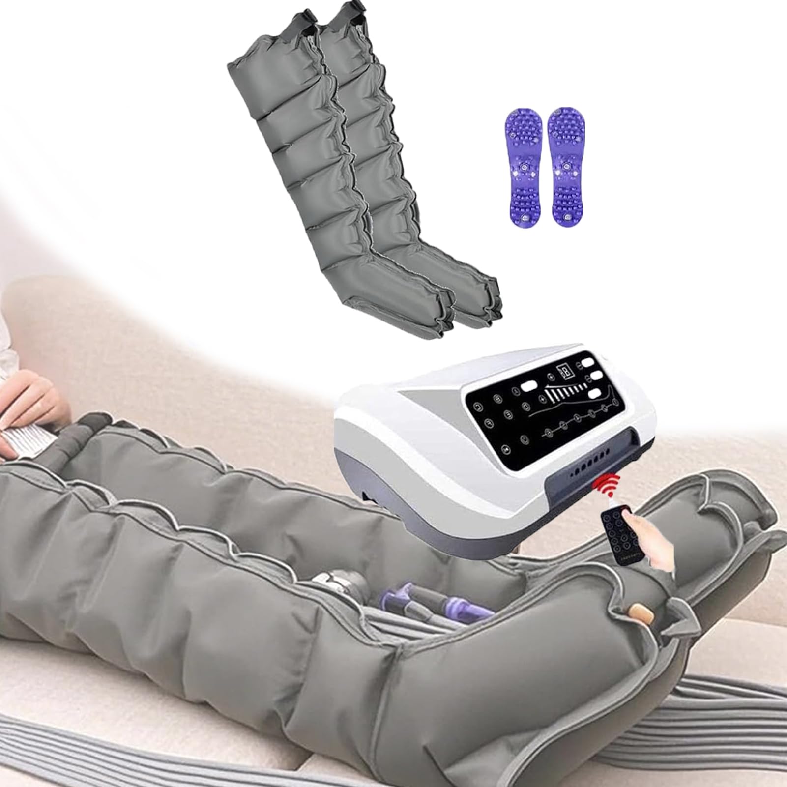 Botas Presoterapia Piernas, Masajeador De Pies Y Piernas con Compresión Aire para Casa, Equipo Completo De Presoterapia para Casa Accesorios Brazos Pierna Cintura