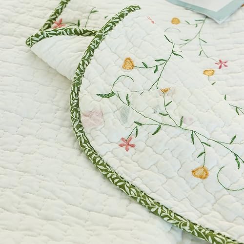 Miniatura 8 de EVENHUG Juego de edredón de retazos de 100% algodón, tamaño King, ligero, floral, juego de ropa de cama, colcha reversible con fundas de almohada