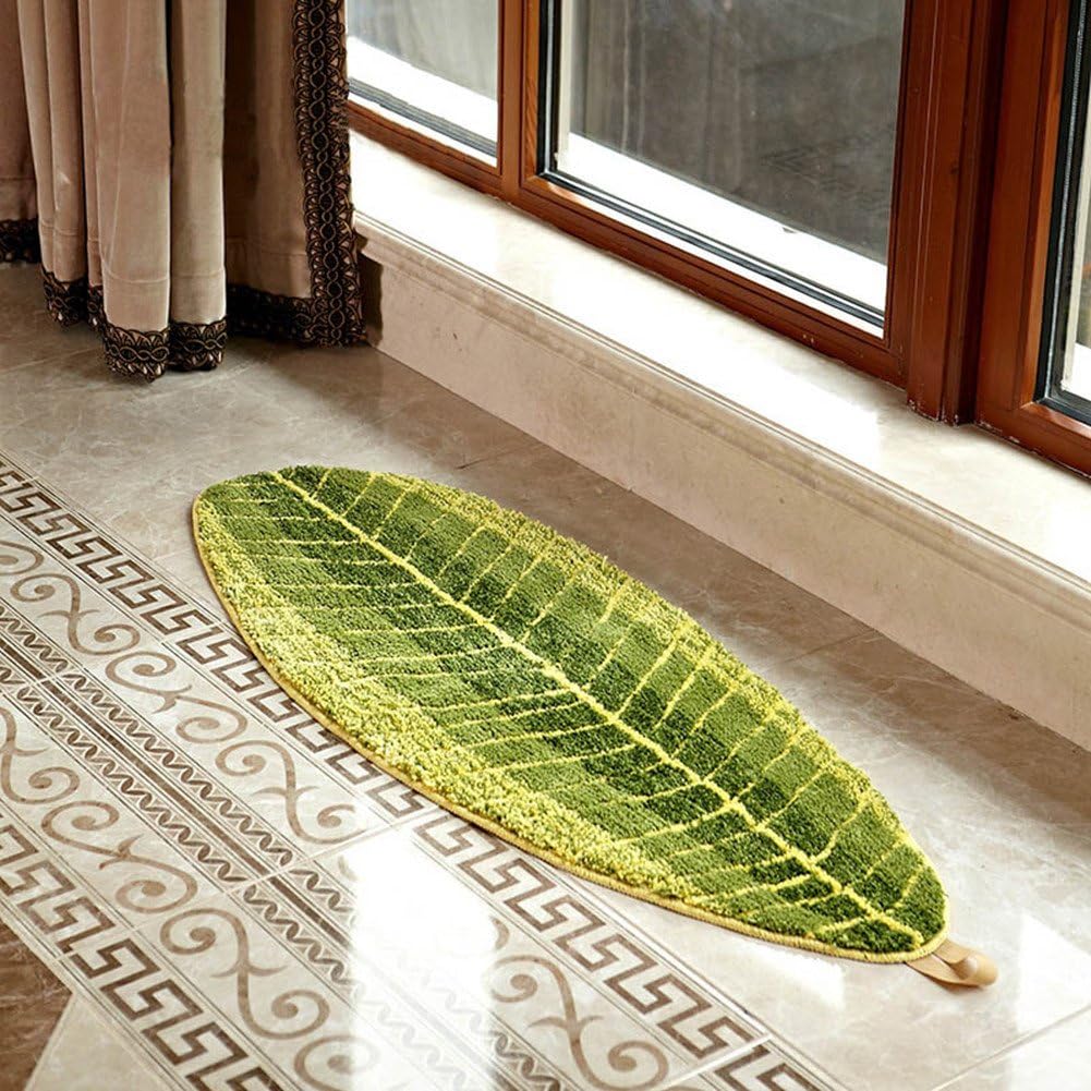 SUNBABY Soft Polyster Superfine Fiber Non-slip Carpet Banana Leaf Designs Doormat Bathroom Floor Rug (17.7x47.2 Inch, Green Banana Leaf)