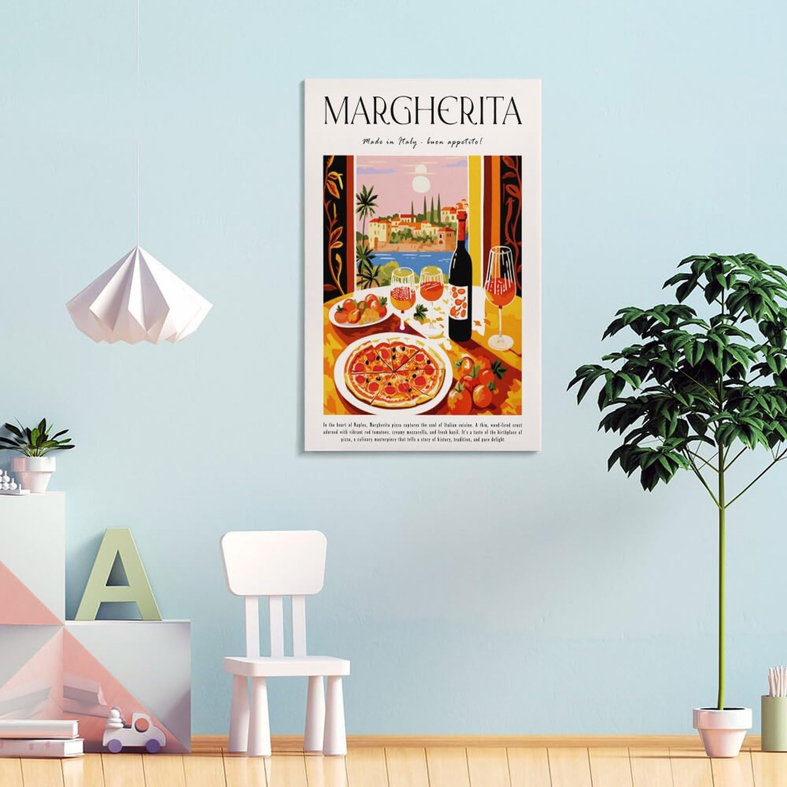 XJRZHLDU Margherita Pizza-Poster, Retro-Restaurant-Poster, italienische Küche, Esszimmer, Poster, 1 Leinwand-Poster, Schlafzimmerdekoration, Landschaft, Büro, Raumdekoration, Geschenk, 50 x 75 cm