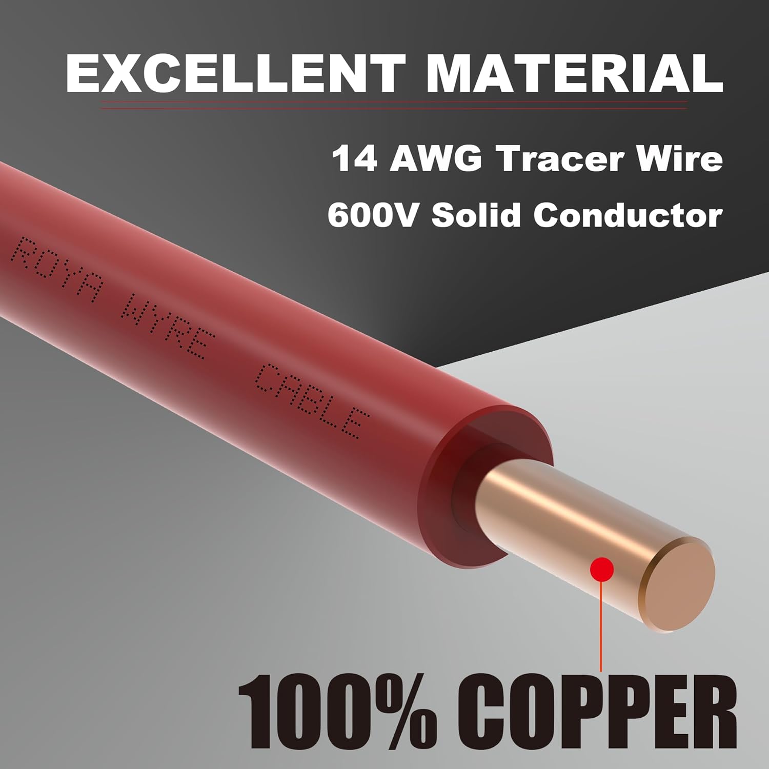 14 AWG 100% Solid Copper Tracer Wire 100ft, Red - Direct Burial Underground Locating Cable (30/600V) for Electrical Conduit, Gas & Water Lines