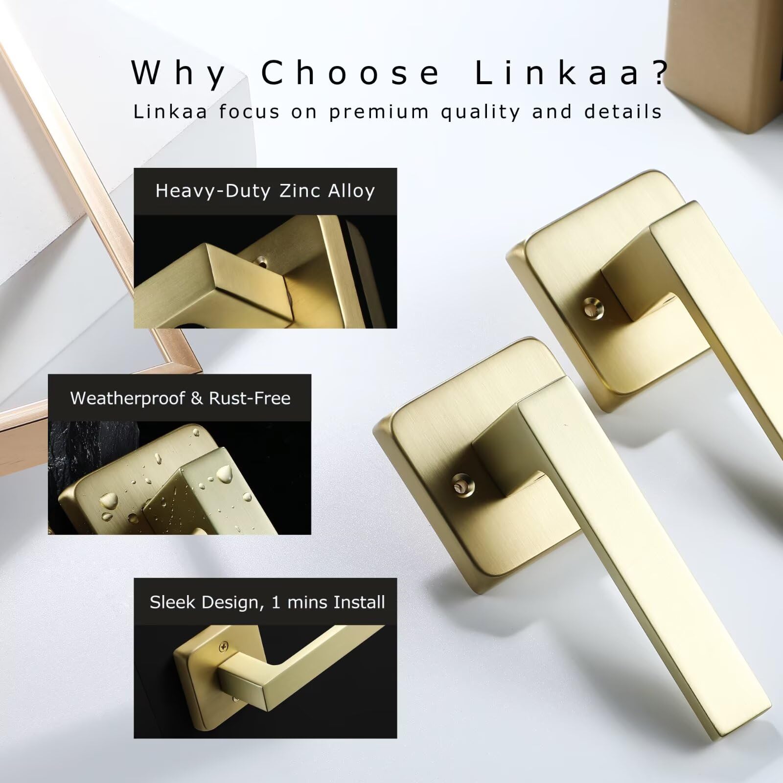 EHOMEWARE Gold Dummy Door Levers Interior Door Handles, Heavy Duty Levers For Closet, Non