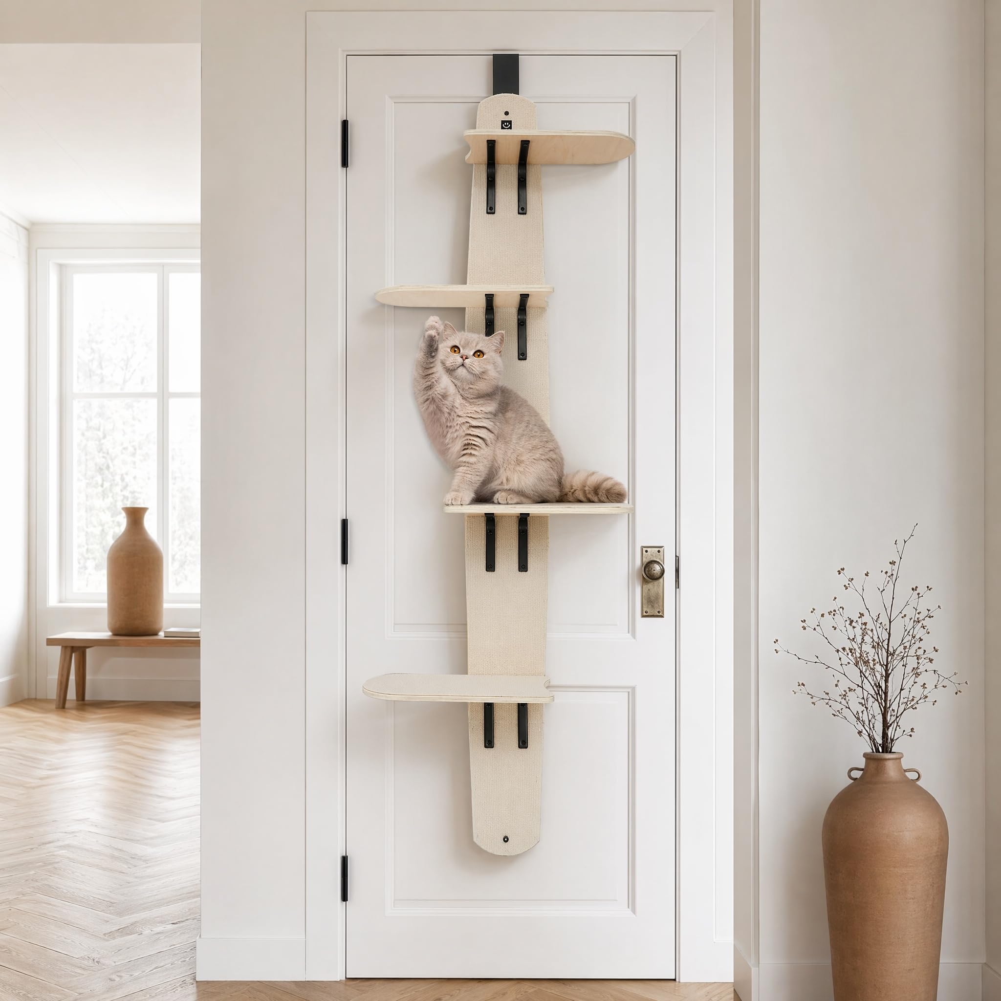 Mensole Da Parete Per Gatti A 4 Livelli, Versatile Tiragraffi A Torre Per Porta, Legno Massello, Montata Fino A 25 Kg, Gradini Per Arrampicare, Graffiare, Giocare