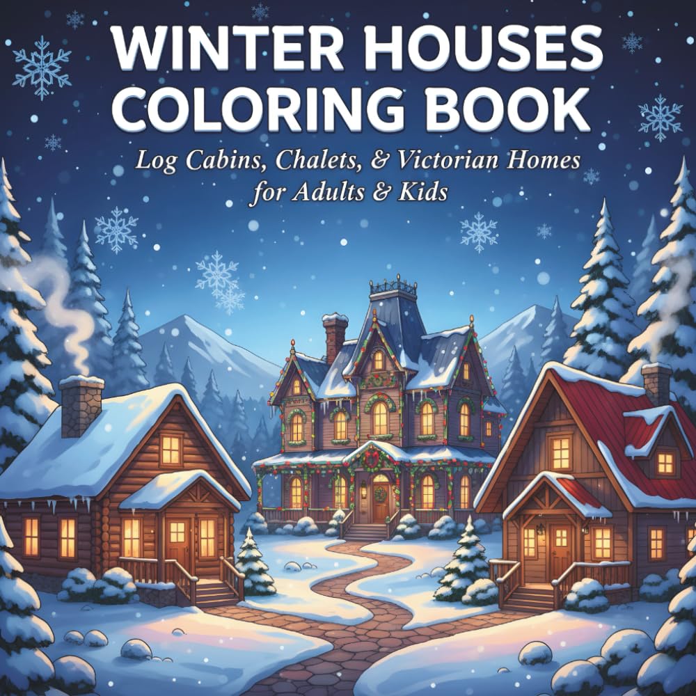 Winter Houses Coloring Book: Log Cabins, Chalets & Victorian Homes: A Cozy Winter Wonderland of Snowy Homes for Adults & Kids