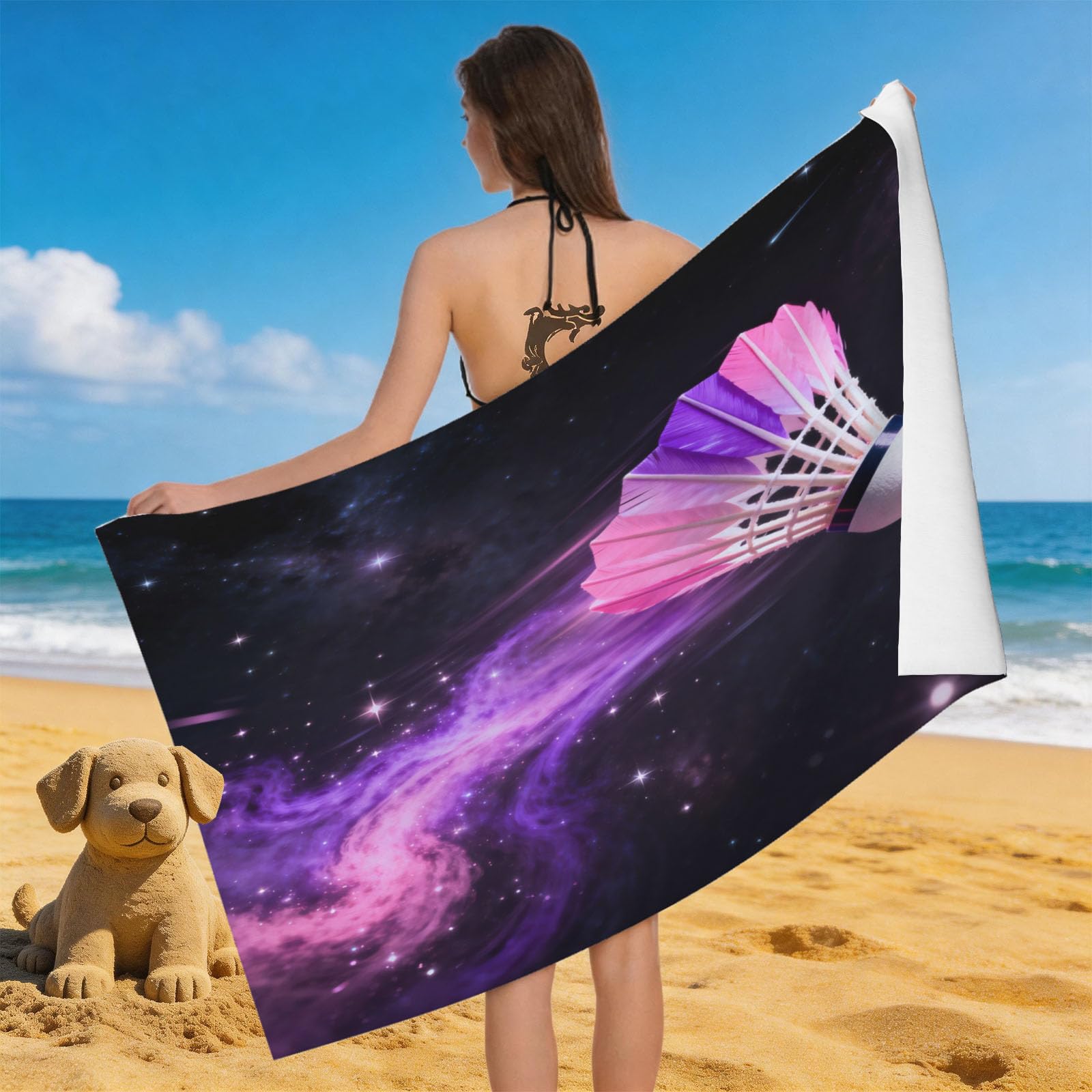 Leichong 3D Badminton Beach Towel Large Microfiber Soft Quick Dry for Adults, Starry Sky Bath Towel Lightweight Soft Absorbent for Travel Swimming Pool Sports, 180 x 90 cm