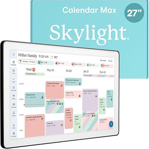 Skylight Calendar Max: 27-Inch Smart Digital Calendar & Chore Chart, Family Organizer with Interactive Touchscreen Display – Wall Mountable in Portrait or Landscape, Classic Black Frame