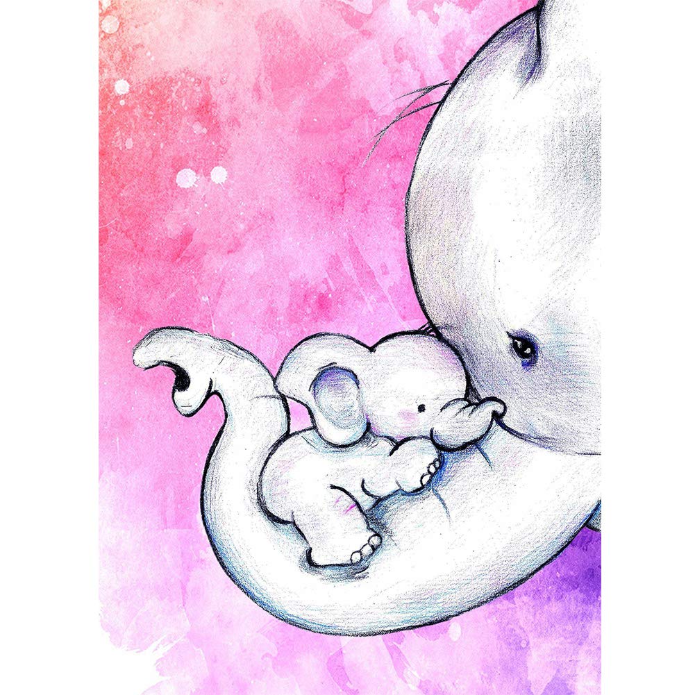 WOWDECOR 5D Diamond Painting Kits, Cute White Small Elephant Animals Full Drill DIY Diamond Art Cross Stitch Paint by Numbers