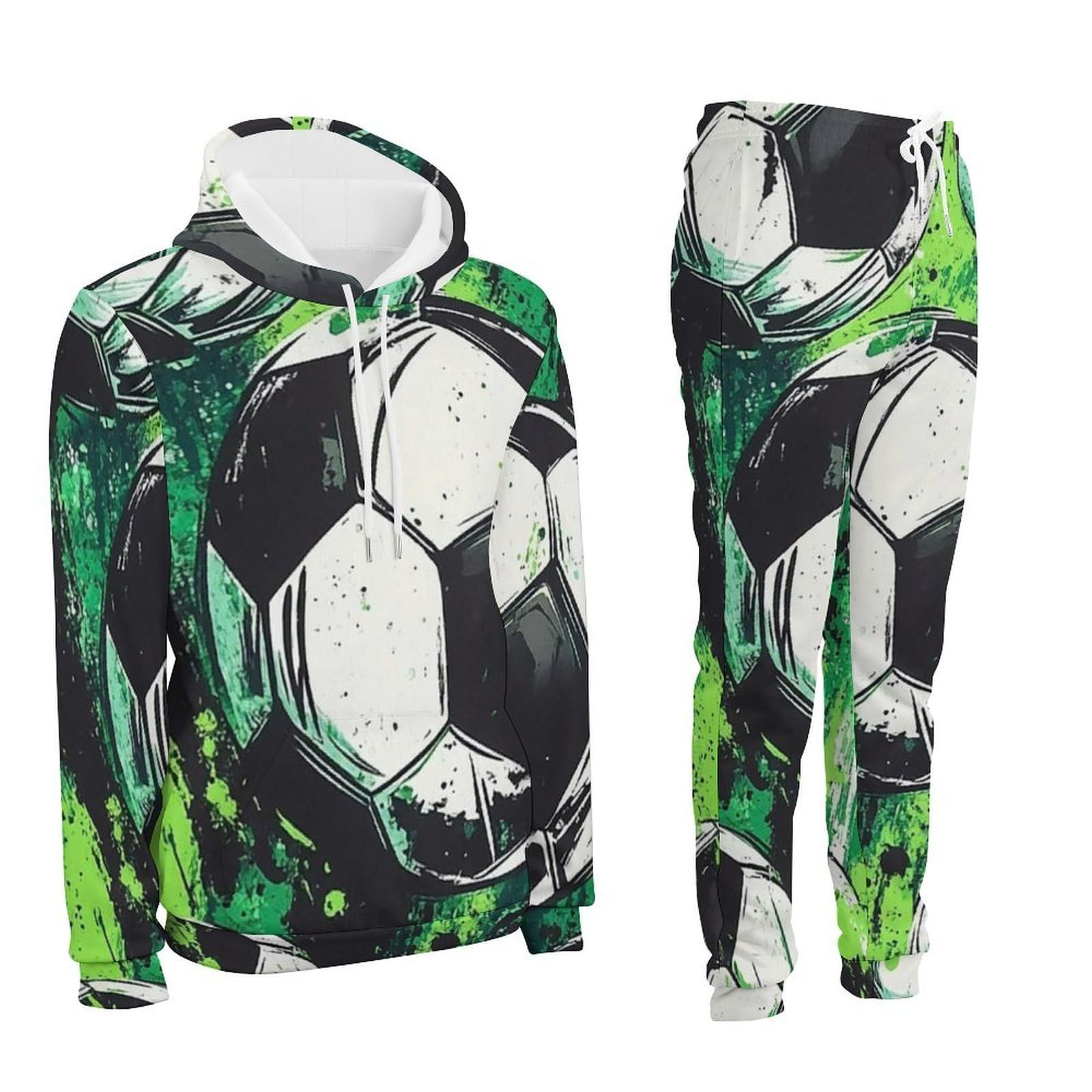 3D fioletowy nadruk męska bluza z kapturem zestaw na co dzień sweter dres, Piłka nożna, XL