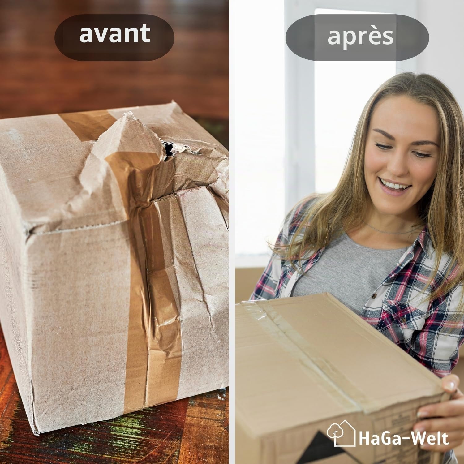 HaGa® Carton 60 cm x 40 cm x 25 cm 20 pcs. – Boîte d'expédition conforme DHL – Norme Fefco 0201 – 520 g/m² avec ondulation B – Compact – Résistant – Utilisation simple grâce au pli
