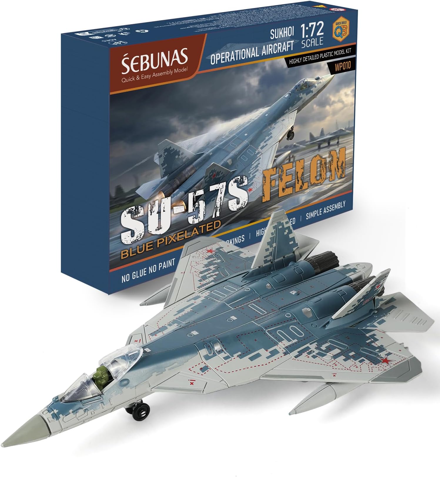 SEBUNAS 1/72 SU-57 Quick Build Fighter Jet Assemble Model Toy