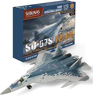 SEBUNAS 1/72 Scale Quick Build SU-57s Military Aircraft Toy Model Russian Fifth Generation Stealth Multipurpose Fighter Plastic Building Airplane Model Kit for Gift and Collection 34 Pieces