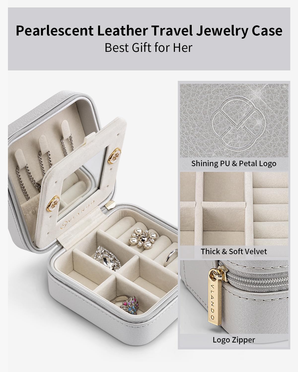 Vlando Travel Jewellery Box Organiser,Small Jewellery Case, Gifts for Women,for Earring, Necklace, Bracelet,Grey 6 71vKNlHL5TL. AC SL1500