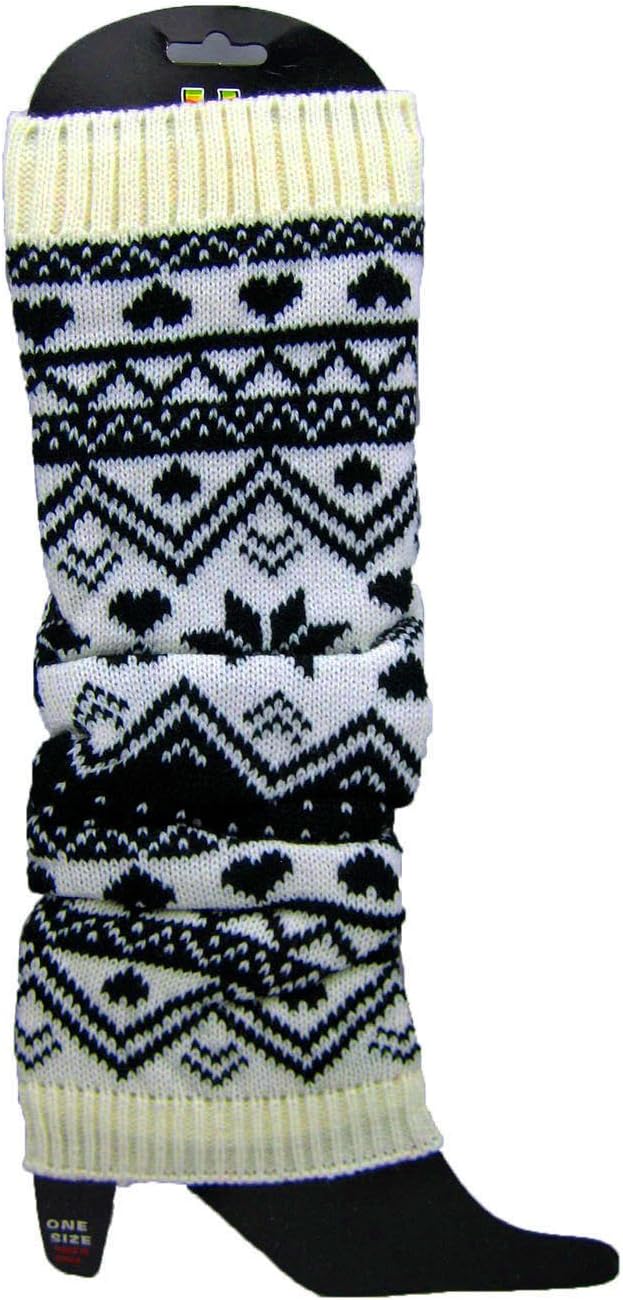 Leg Warmers Beige & Black Gray Knit Stretchy Legs Over