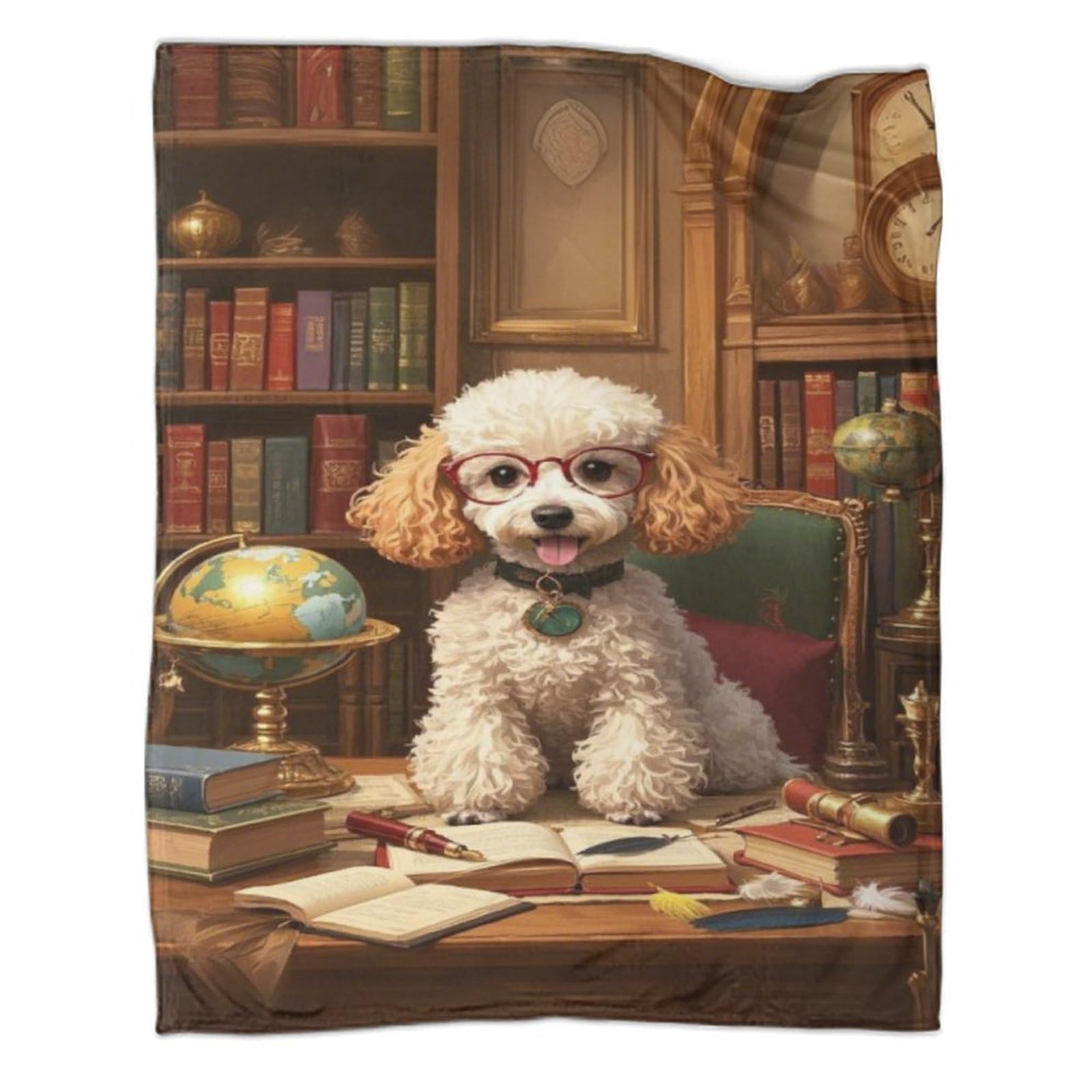 YYVKPMLXC Poodle Blanket 3D Pattern Study Scene Flannel Throws Blankets Lightweight Cosy for Adults Travel 50x60inch(127x152cm)