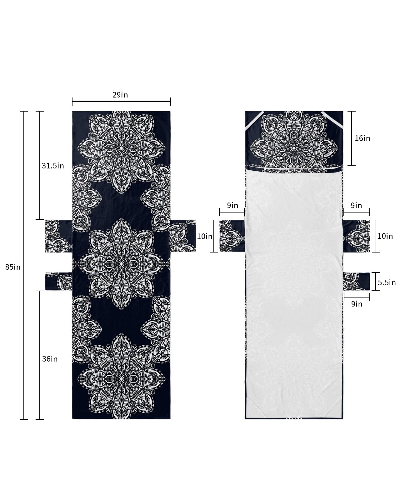 Abstract Mandala, Beach Lounge Chair Towel Cover, Soft Chaise Lounge Towel with Side Pockets Patio Pool Chairs Cover for Beach/Pool Sunbathing 29x85 Geometric Indian Bohemian Stripes