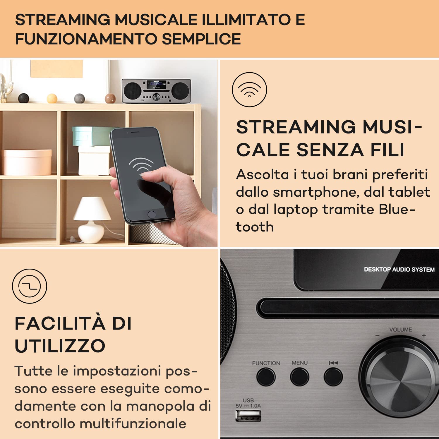 Auna Radio Portatile DAB+ Bluetooth CD FM/DAB Sistema Stereo AUX Display LCD Telecomando Sveglia MP3 Porta USB Vintage Legno 15W