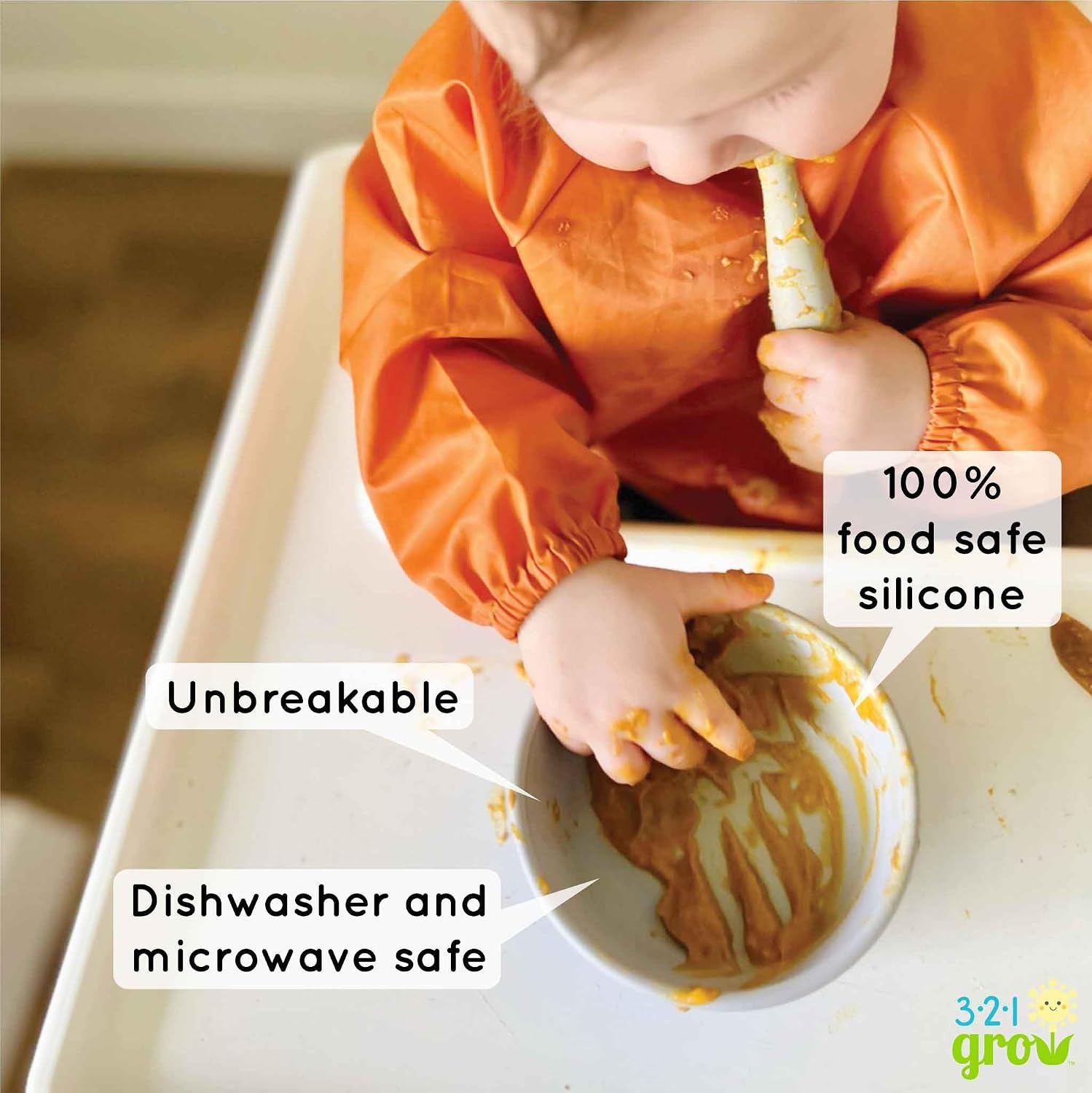 Silicone Easy Scoop & Hold Bowl Set – Adaptive Baby & Toddler Feeding Bowls with Clip-On Rim and Handle – Helps Build Independence & Coordination – 2 Pack – Dishwasher Safe (Grape)