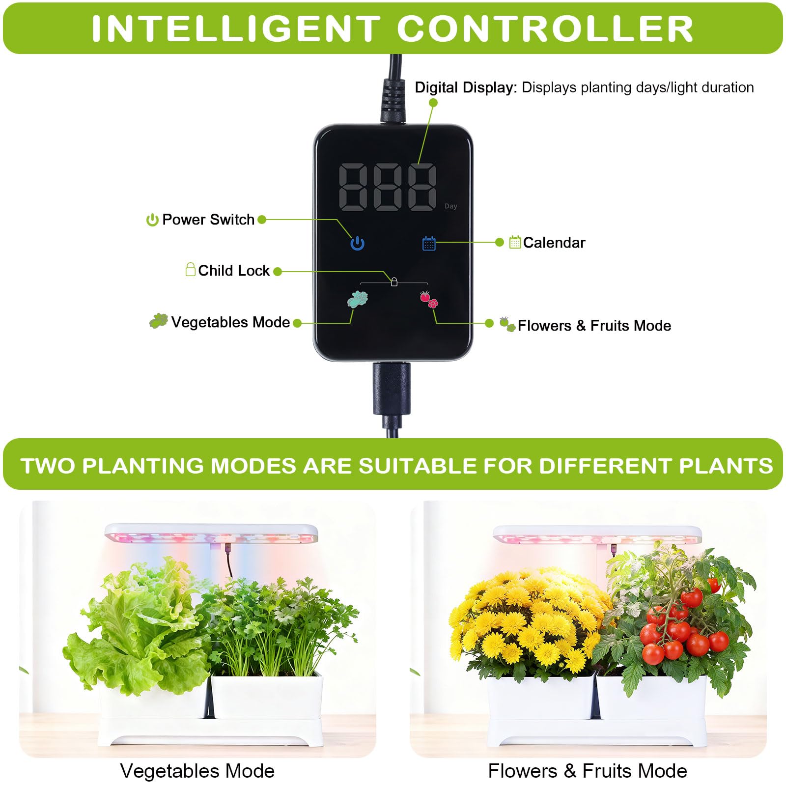 Macetas de luz LED de cultivo para jardín, kit de cultivo de hierbas, luz LED de espectro completo para plantas, lámpara de crecimiento ajustable en altura con controlador inteligente (blanco, 16 x