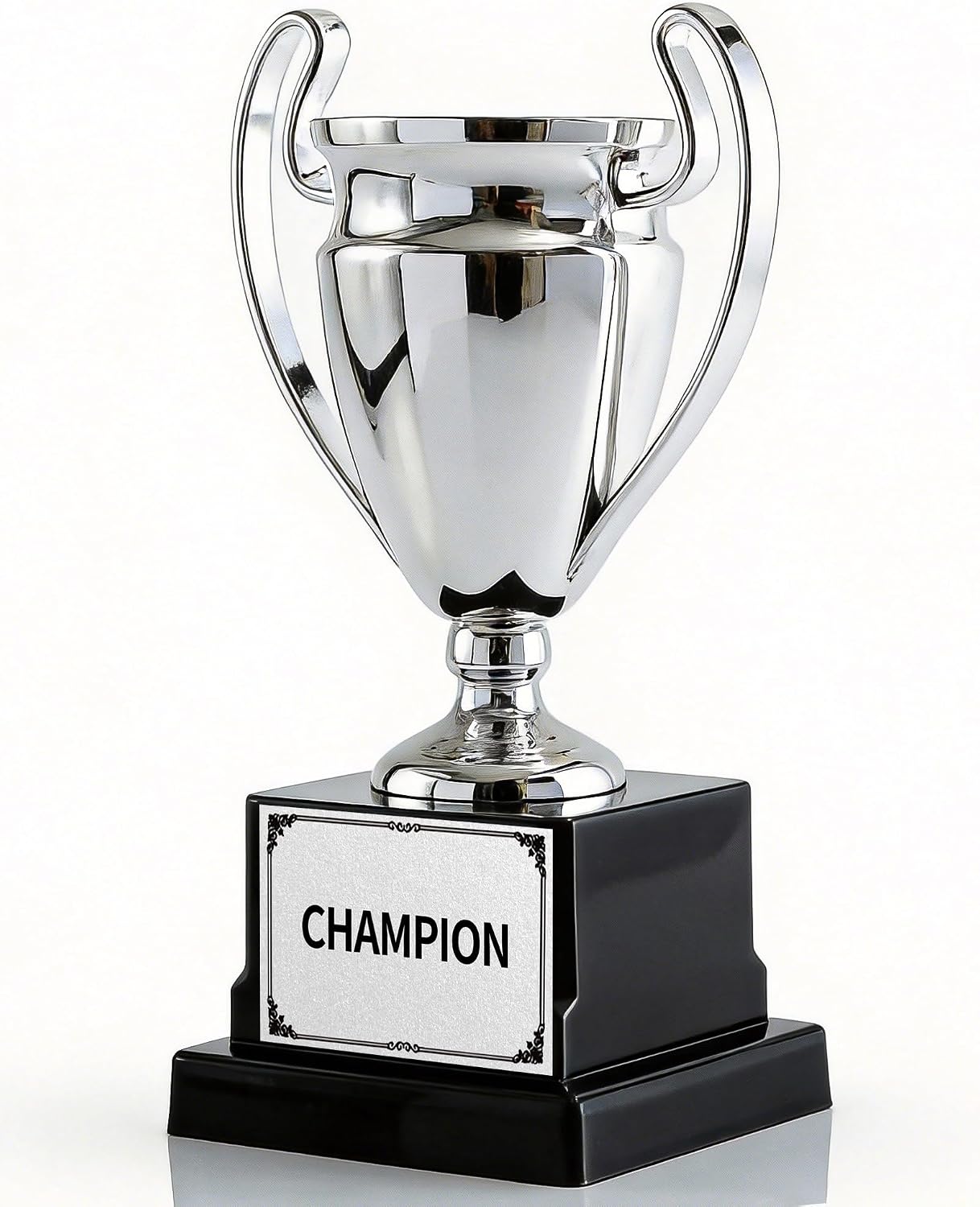 Silver Champion Trophy with Black Base, 8.3 Inch Metal Award Cup for Competitions, School Events, Office Games, Team Awards and Parties