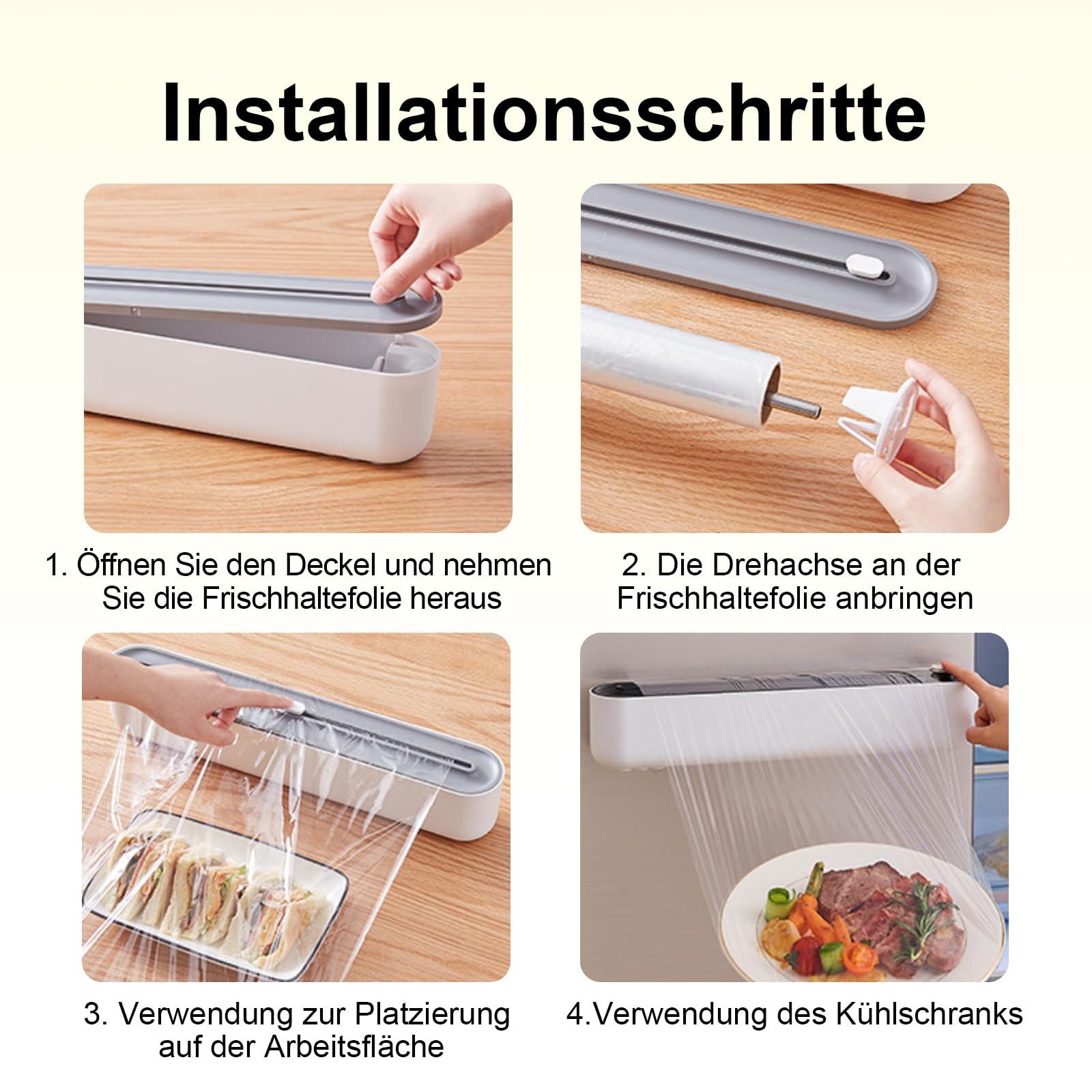 2 Stück Magnetischer Frischhaltefolienspender mit Schneider,Folienschneider, Alufolienspender und Frischhalte Folienspender Folienschneider für Küche, mit 2 Frischhaltefolie