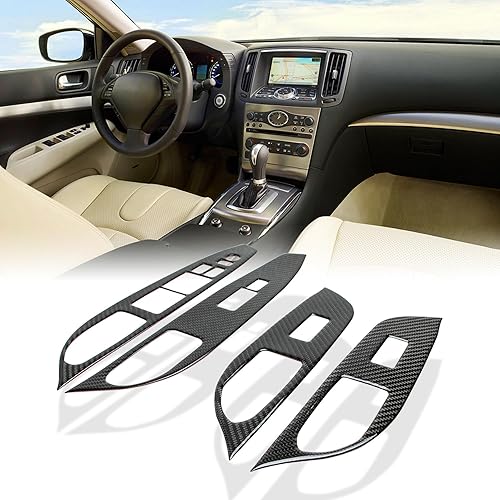 AeroBon Moldura interior de fibra de carbono real compatible con Infiniti G35 G37 Sedan 2007-2013 Sedan Elevador de Ventana de Puerta de Bloqueo de