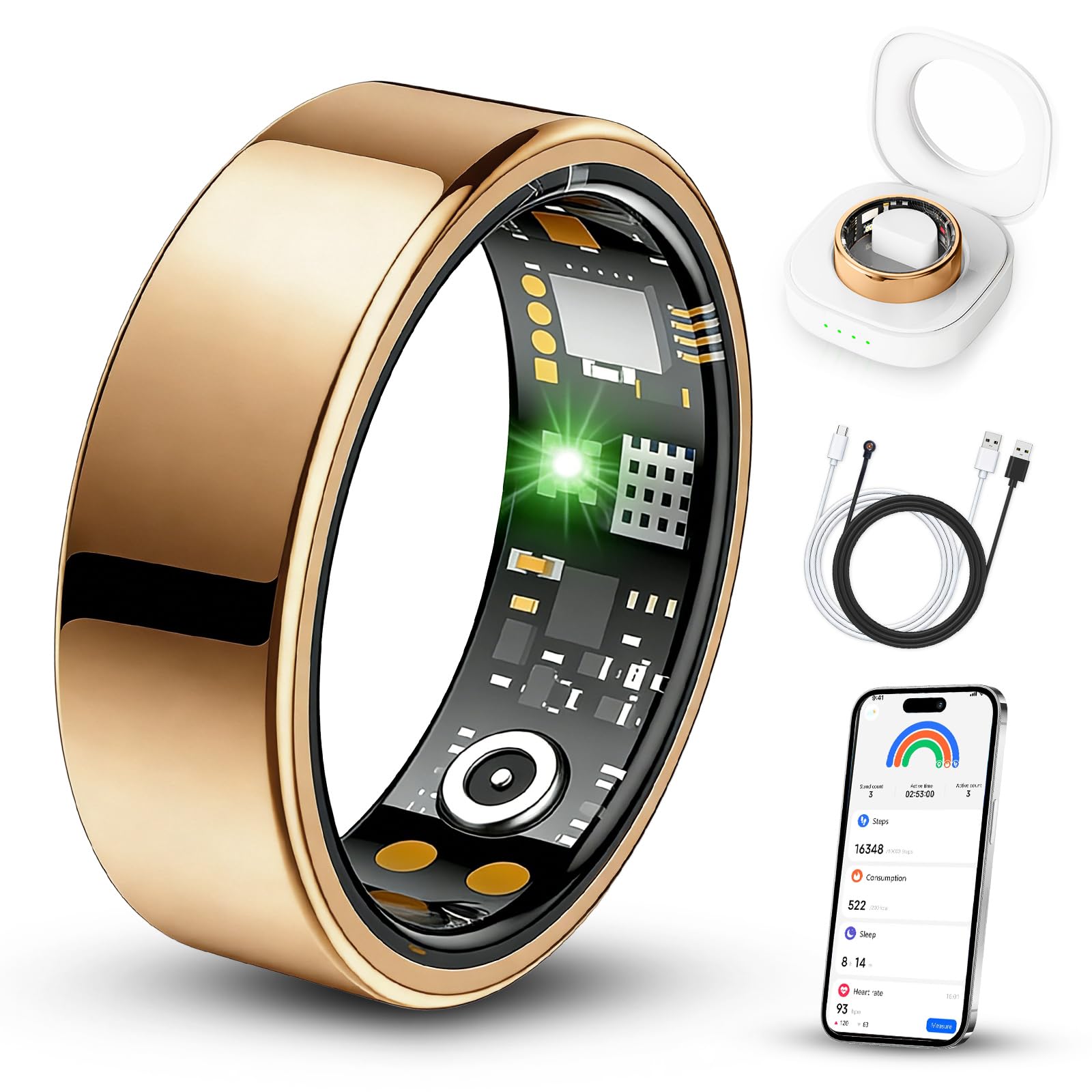 Benio Anello intelligente, anello intelligente per la salute per donne e uomini, fitness tracker con frequenza cardiaca, ossigeno nel sangue, monitoraggio del sonno, conteggio dei passi, senza