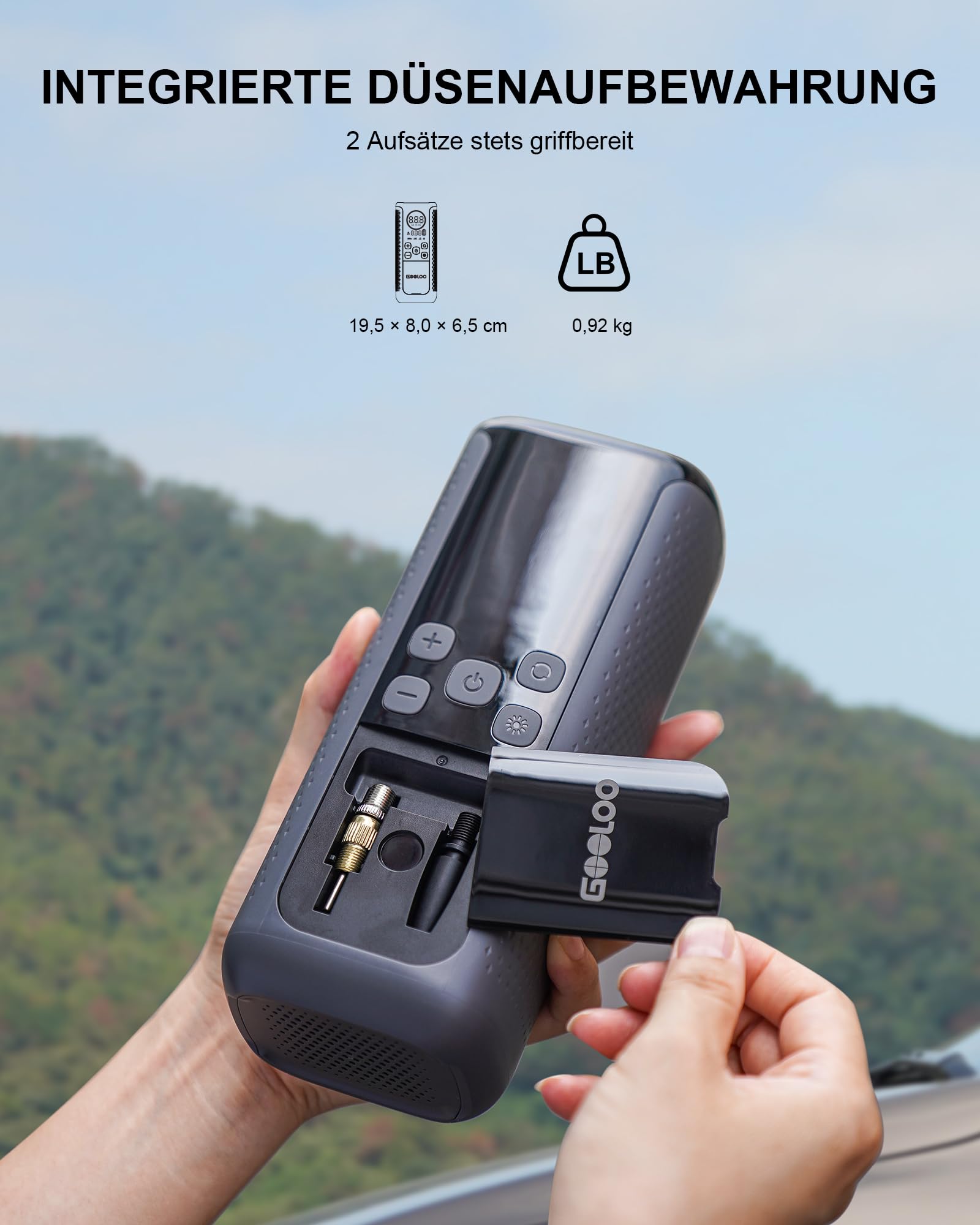GOOLOO GT160 Dual Elektrische Luftpumpe, 160 PSI Akku Luftpumpe, 4-Fache Geschwindigkeit Doppelzylinder Kompressor Fahrradpumpe mit LED-Display, Automatischer Abschaltung für Autos, Fahrräder, Bälle
