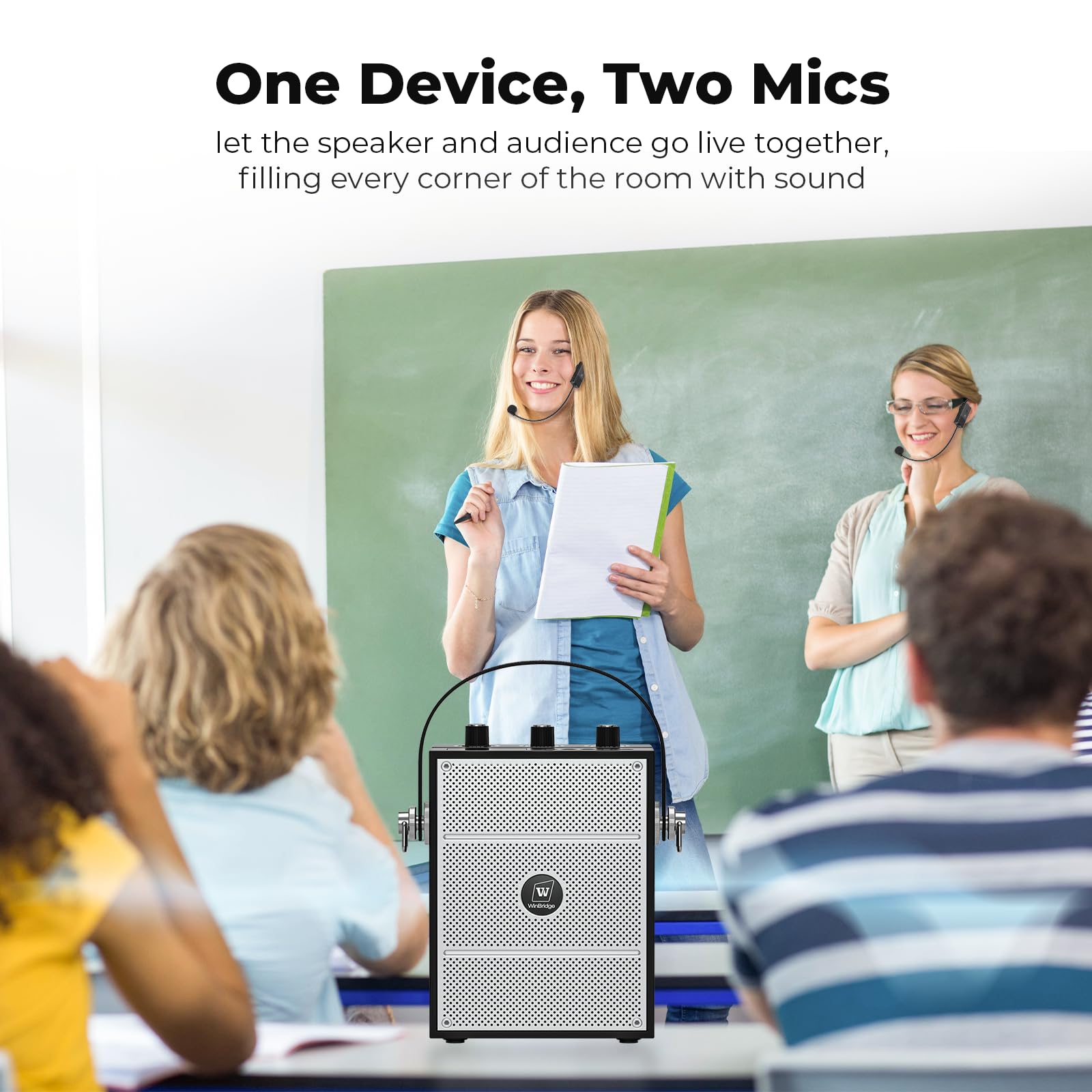 50 W Sprachverstärker mit 2 Headset-Mikrofonen, Mikrofon mit Lautsprecher, tragbares Soundsystem mit Mikrofon, Bluetooth-Lautsprecher, Megafon für Lehrer, Klassenzimmer, Outdoor