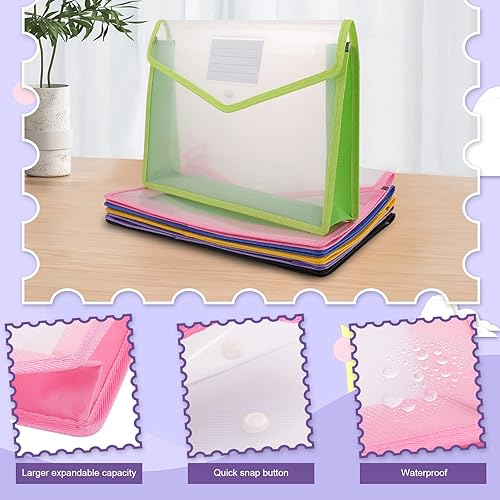 Miniatura 5 de Carpetas de plástico para archivos, paquete de 6 carpetas expandibles para documentos, sobres de plástico con cierre a presión, carpetas de plástico