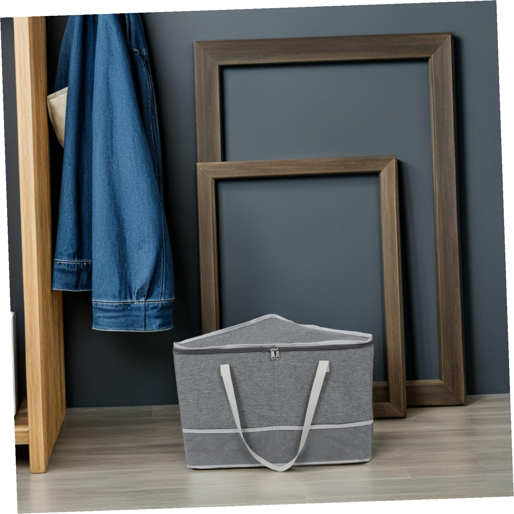Dreieckige Kleiderbügel-aufbewahrungsbox mit Reißverschlussdeckel Stabiler Organizer für Mehrere Kleiderbügel Platzsparender Korbstapeler aus Polyester für Schrank und Waschküche