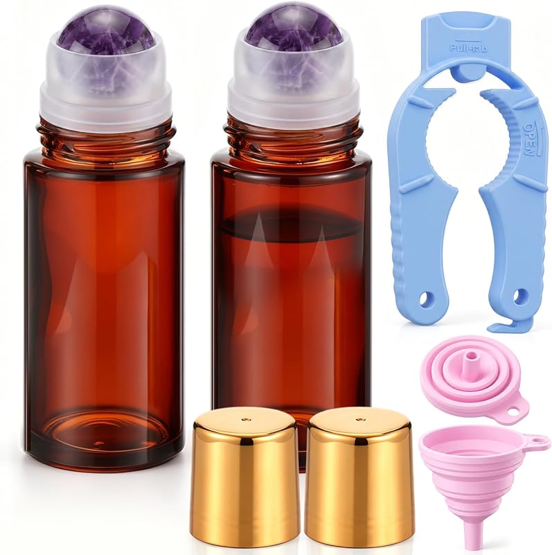 Novabright 2 Frascos Recarregáveis com Aplicador Roller de Cristal Roxo, 30 mL