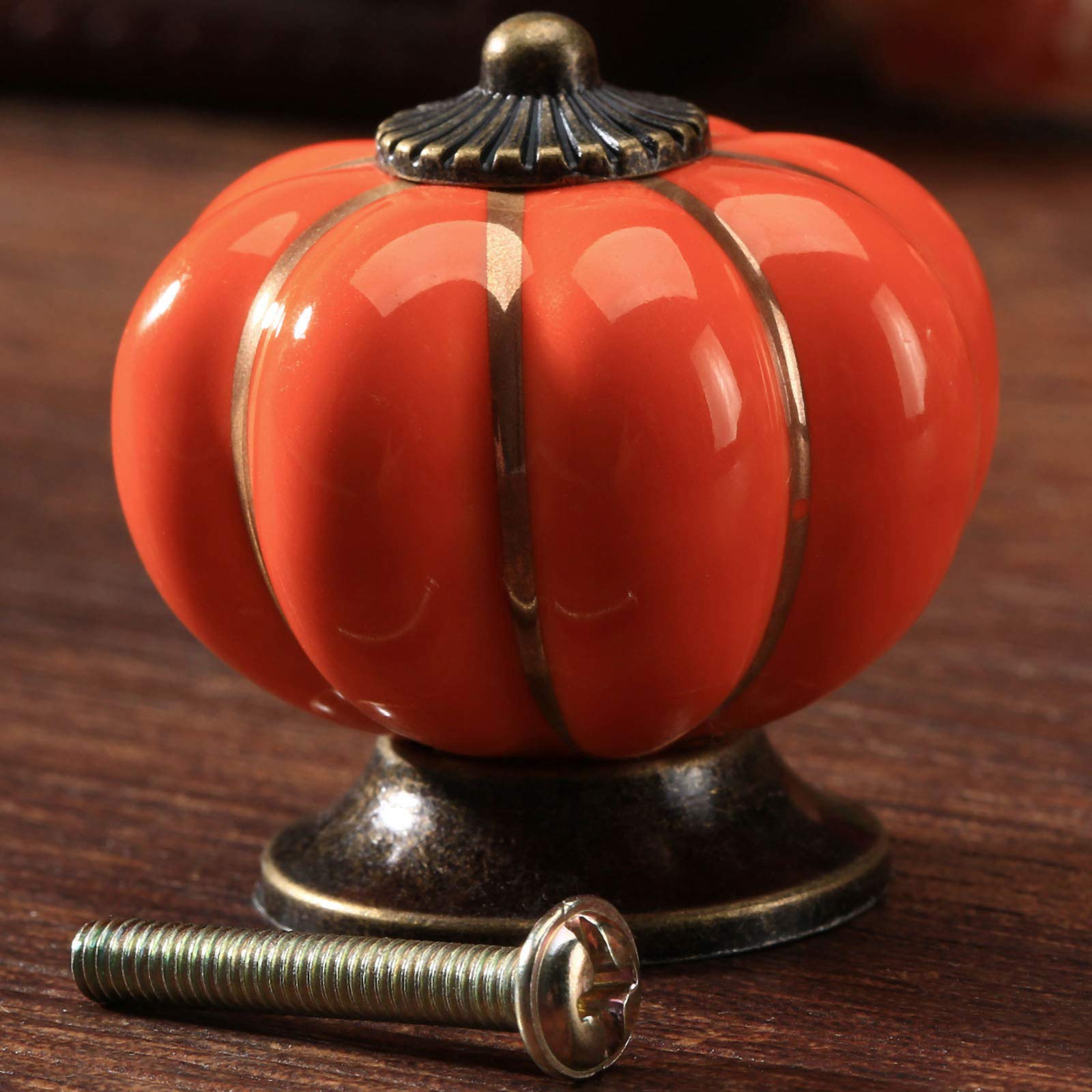 Mgoodoo Ceramic Pumpkin Design Drawer Knobs, Set of 2, Orange, 2pcs - Image 2