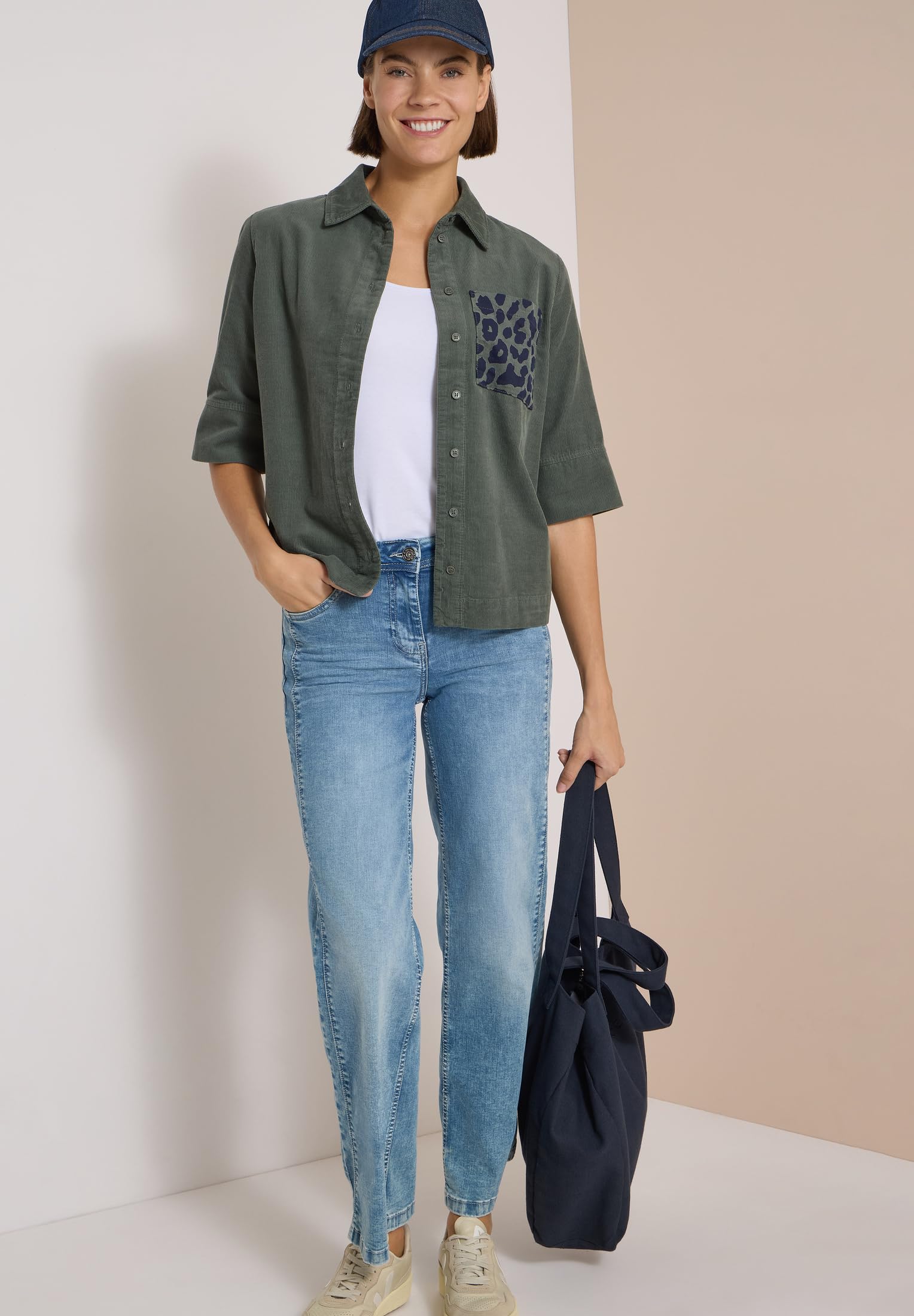 Cecil Solid Corduroy Detail Blouse