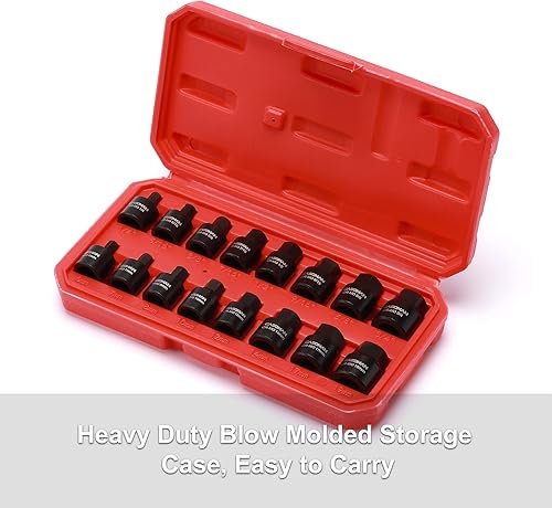 Miniatura 7 de CASOMAN Juego de destornilladores hexagonales de impacto de perfil bajo, 16 piezas, 3/8 pulgadas, Cr-Mo, 1/4"-3/4", 0.236 in-0.748 in, Impact SAE y