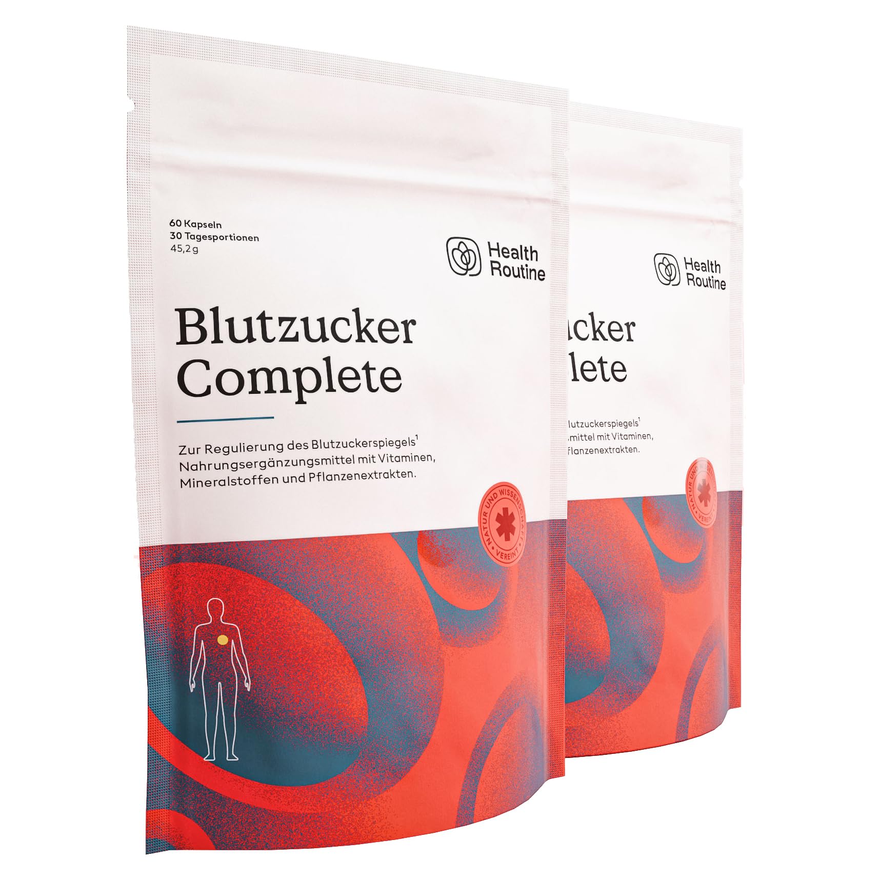 Health Routine Blutzucker Complete mit Berberin & Chrom – 2er Pack Blutzucker Komplex, Natürliche Blutzuckerregulierung mit Reducose, 60 Kapseln Berberine 500mg und Chrom Tabletten zur Unterstützung