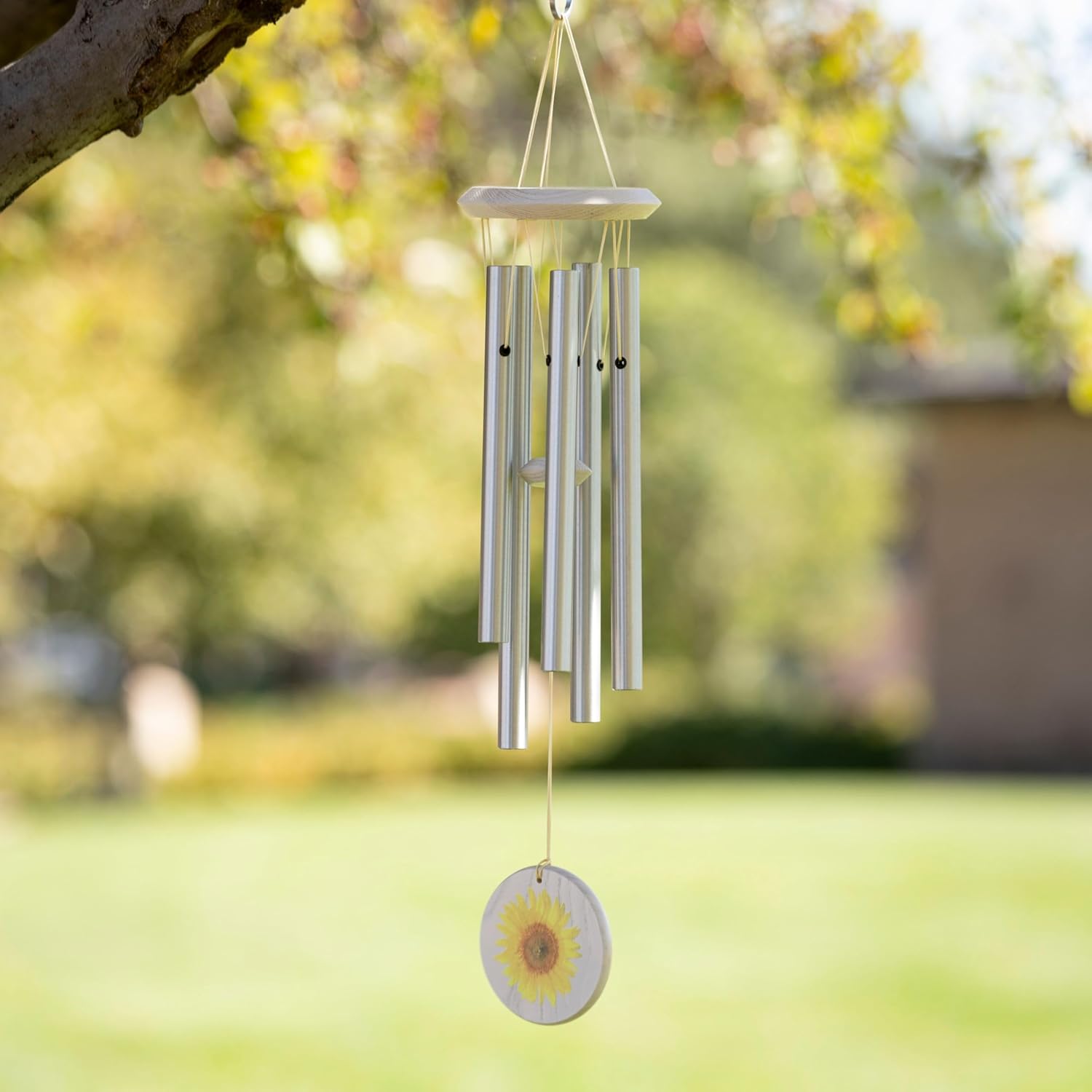 Woodstock Chimes Flower Wind Chime 22" Sunflower Outdoor Memorial Gift, Wind Chimes for Backyard, Porch, Garden Patio Decor, Zen Light Sound FCSUN