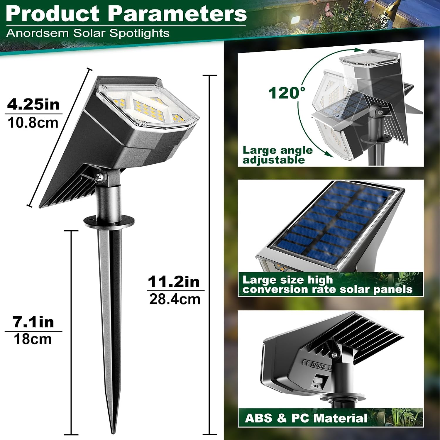 Anordsem Solar Spot Lights Outdoor: 1000mAh+ABS Waterproof Case 6 Pack - 2 Warm Light Modes for Yard Garden Path Decoration - Bright Security Lighting Gifts for Homeowner