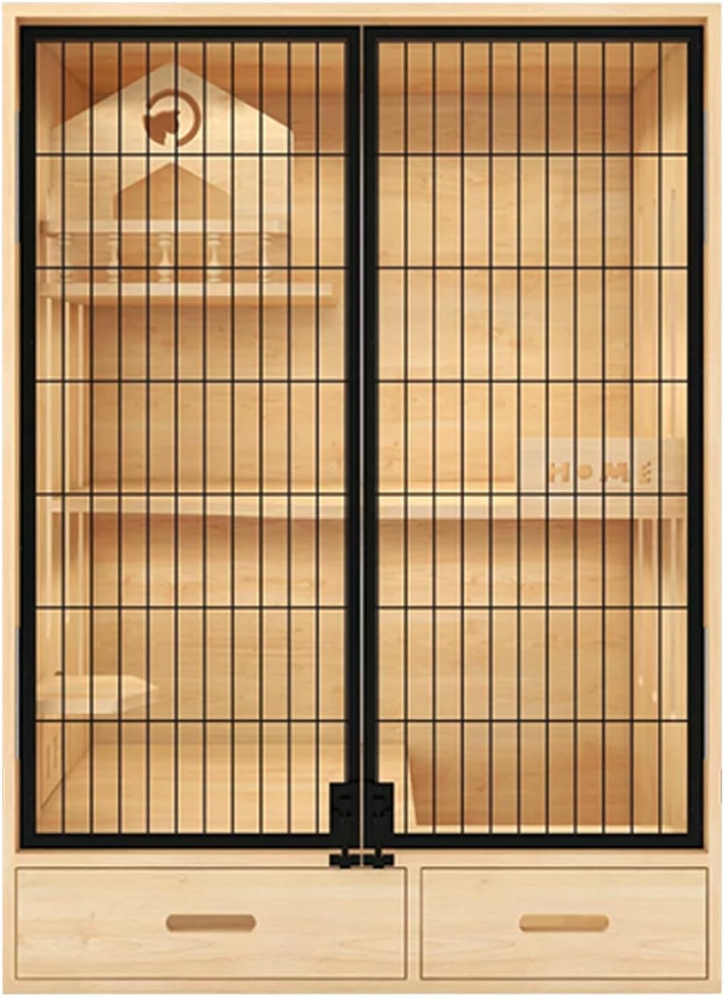 Cat Playpen, Indoor Cat Enclosures, Solid wood see-through Cat Cage, DIY multi-platform design, Breathable and not stuffy, Detachable(Wood colorE)