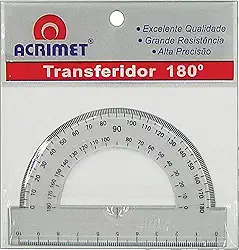 Acrimet Transferidor Escolar 180° em Poliestireno Cristal Resistente 551.0