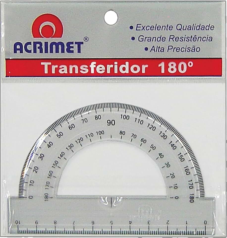 Acrimet Transferidor Escolar 180° em Poliestireno Cristal Resistente 551.0